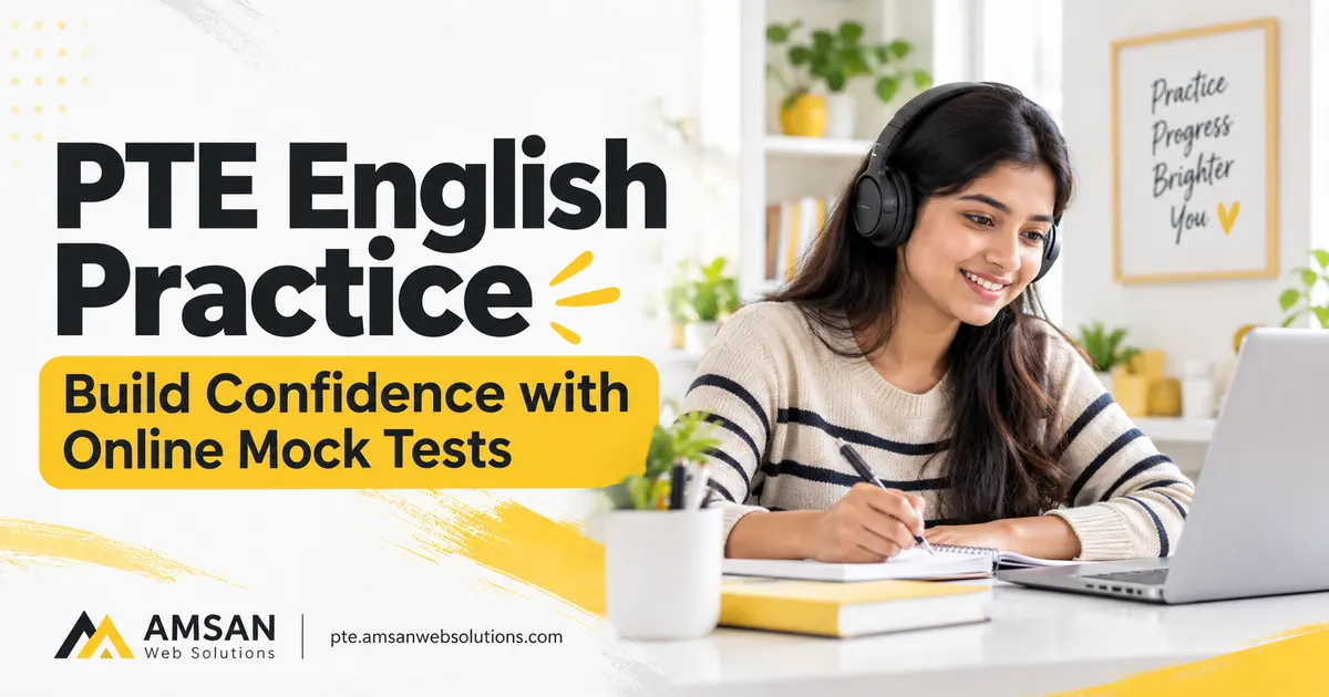 Student wearing headphones while practising English on a laptop and taking notes.