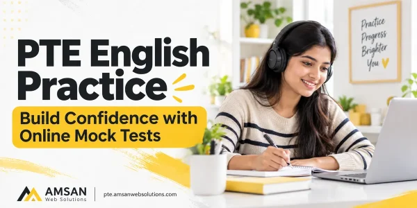 Student wearing headphones while practising English on a laptop and taking notes.